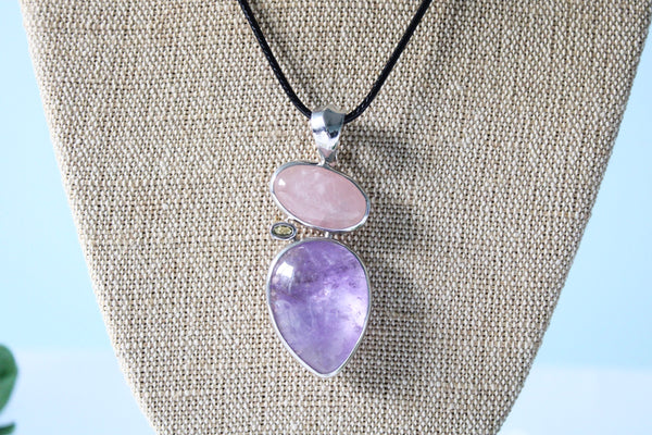 Rose Amethyst and Peridot Sterling Silver Pendant