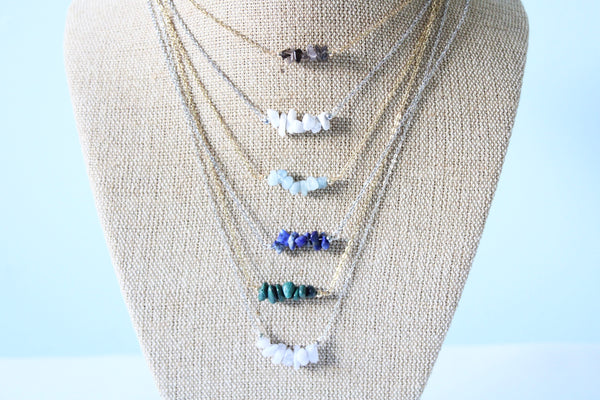 Birthstone Necklace Crystal Chips - Silver or Gold Plated