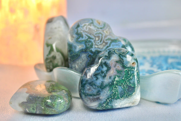 Moss Agate Crystal Hearts