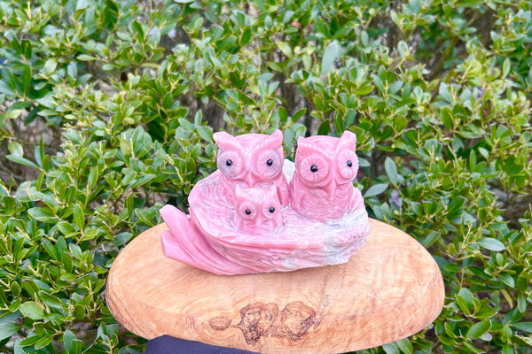 Pink Opal Owls Crystal Carving