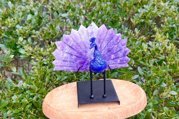 Peacock Small Carved Crystal Standing Piece