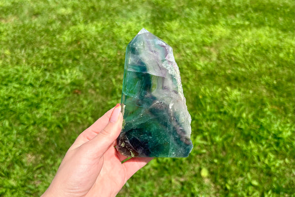 Rainbow Fluorite Tower Crystal with Raw Side