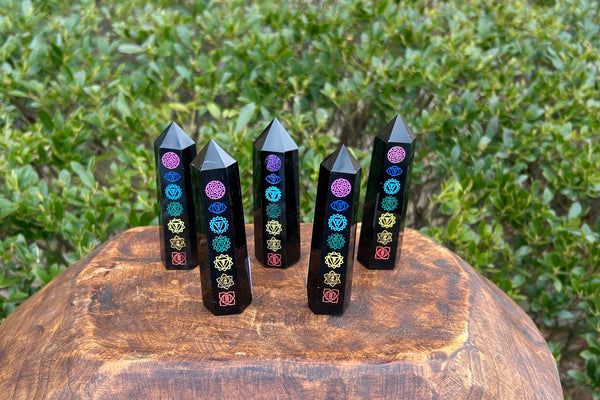 Black Obsidian Chakra Phases Crystal Point