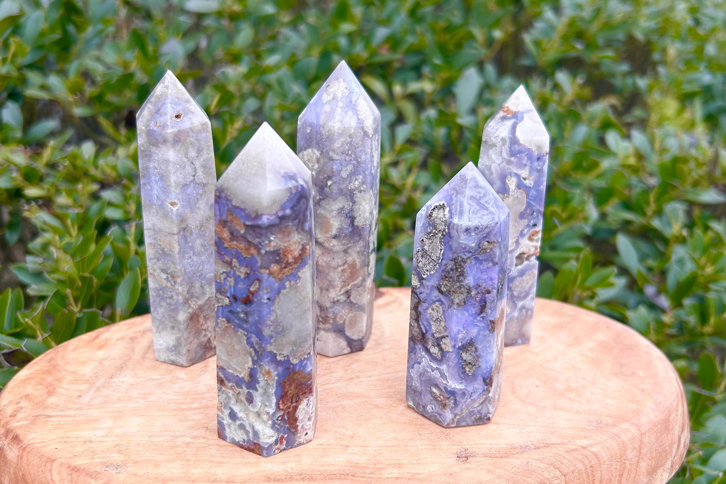 Blue Flower Agate Crystal Point
