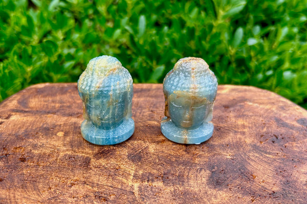 Blue Onyx Budha Head Crystal Carvings