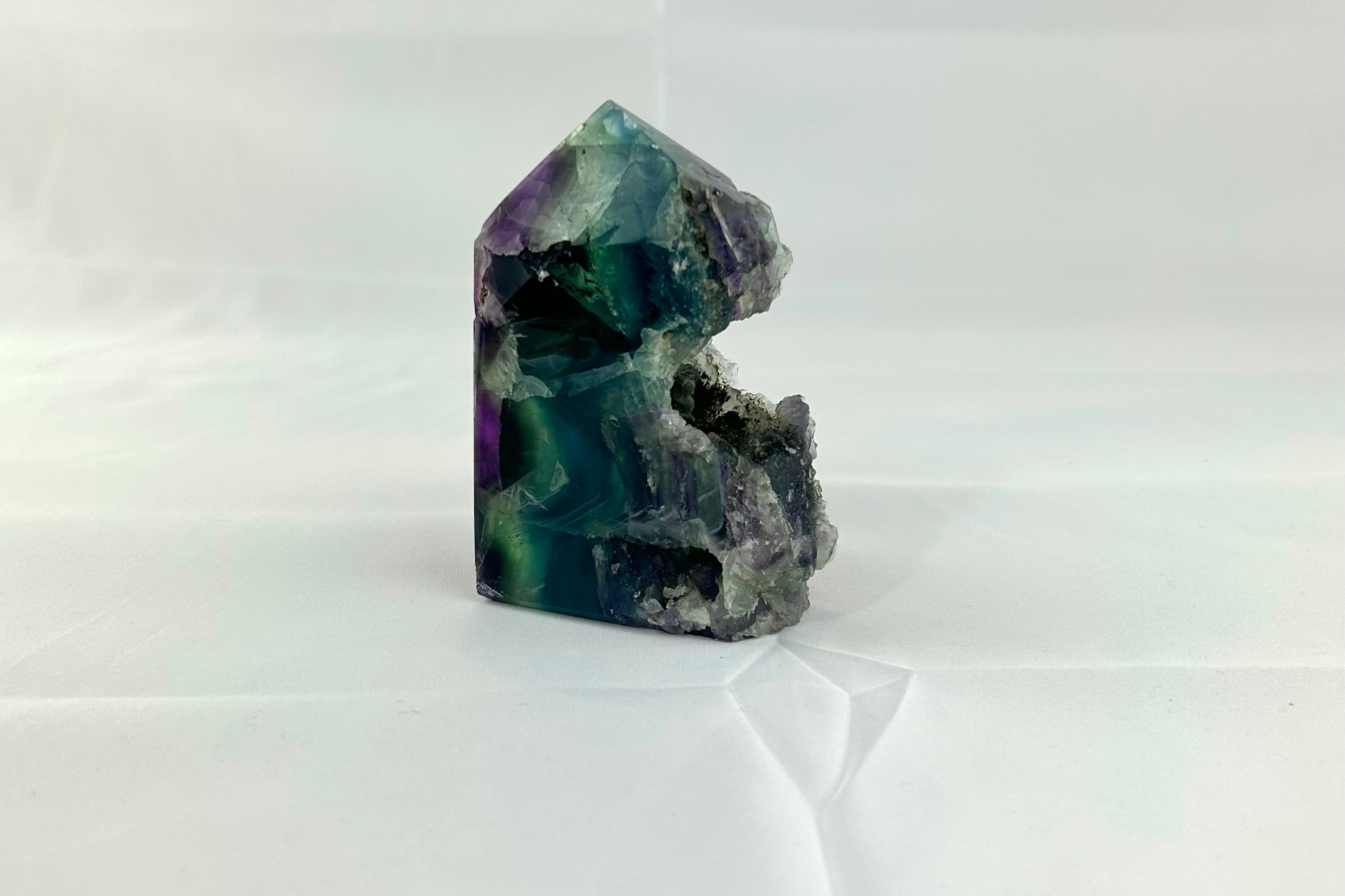 Rainbow Fluorite Tower Crystal with Raw Side
