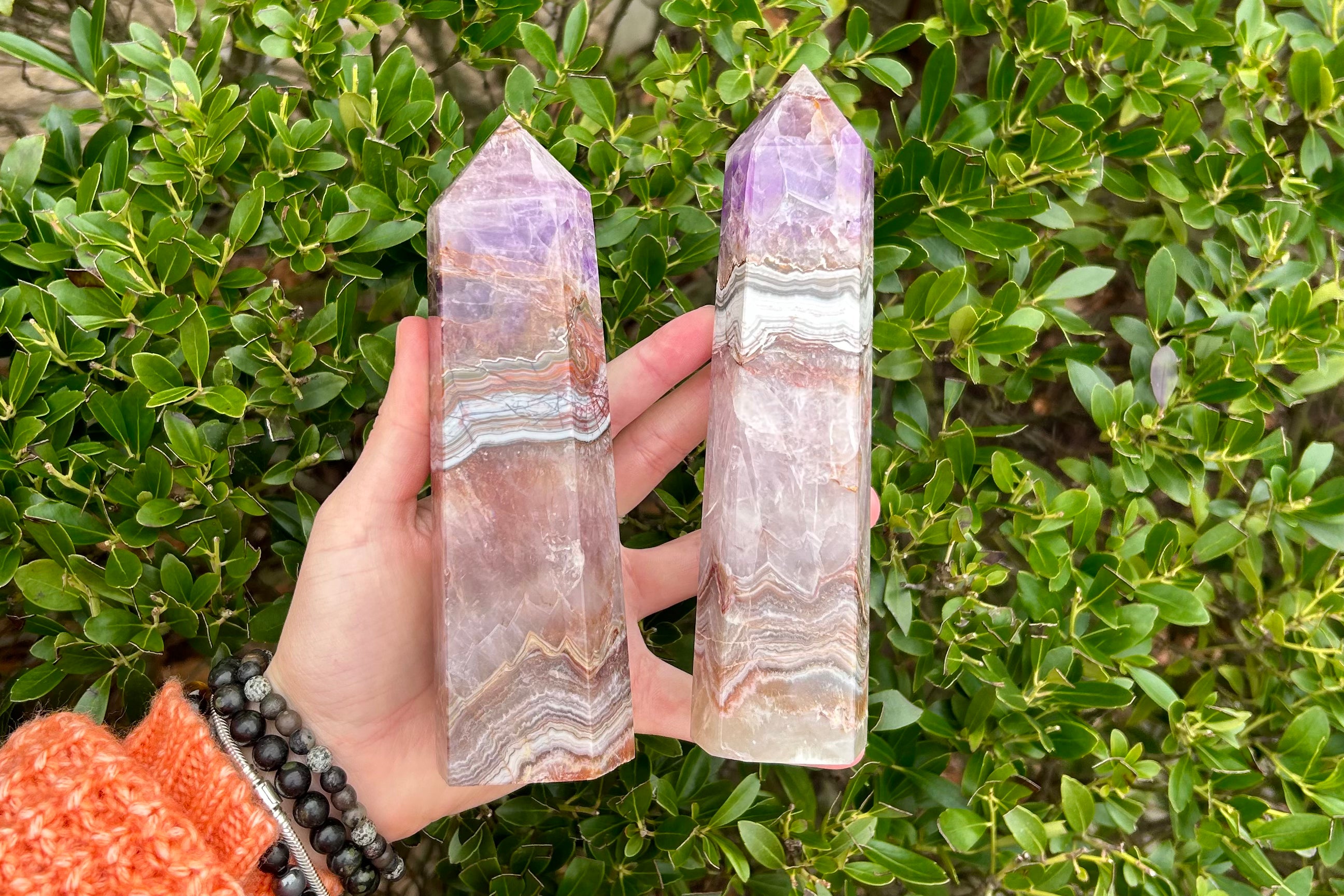 Mexican Agate with Amethyst Crystal Tower