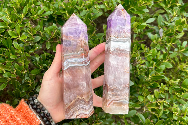 Mexican Agate with Amethyst Crystal Tower