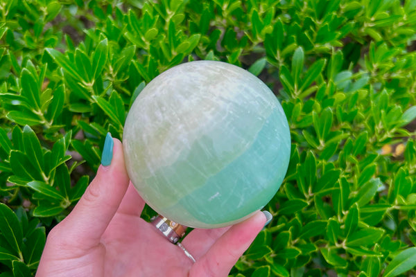 Caribbean/Pistachio Calcite Crystal Sphere Carving