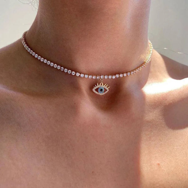 Rhinestone Evil Eye Choker