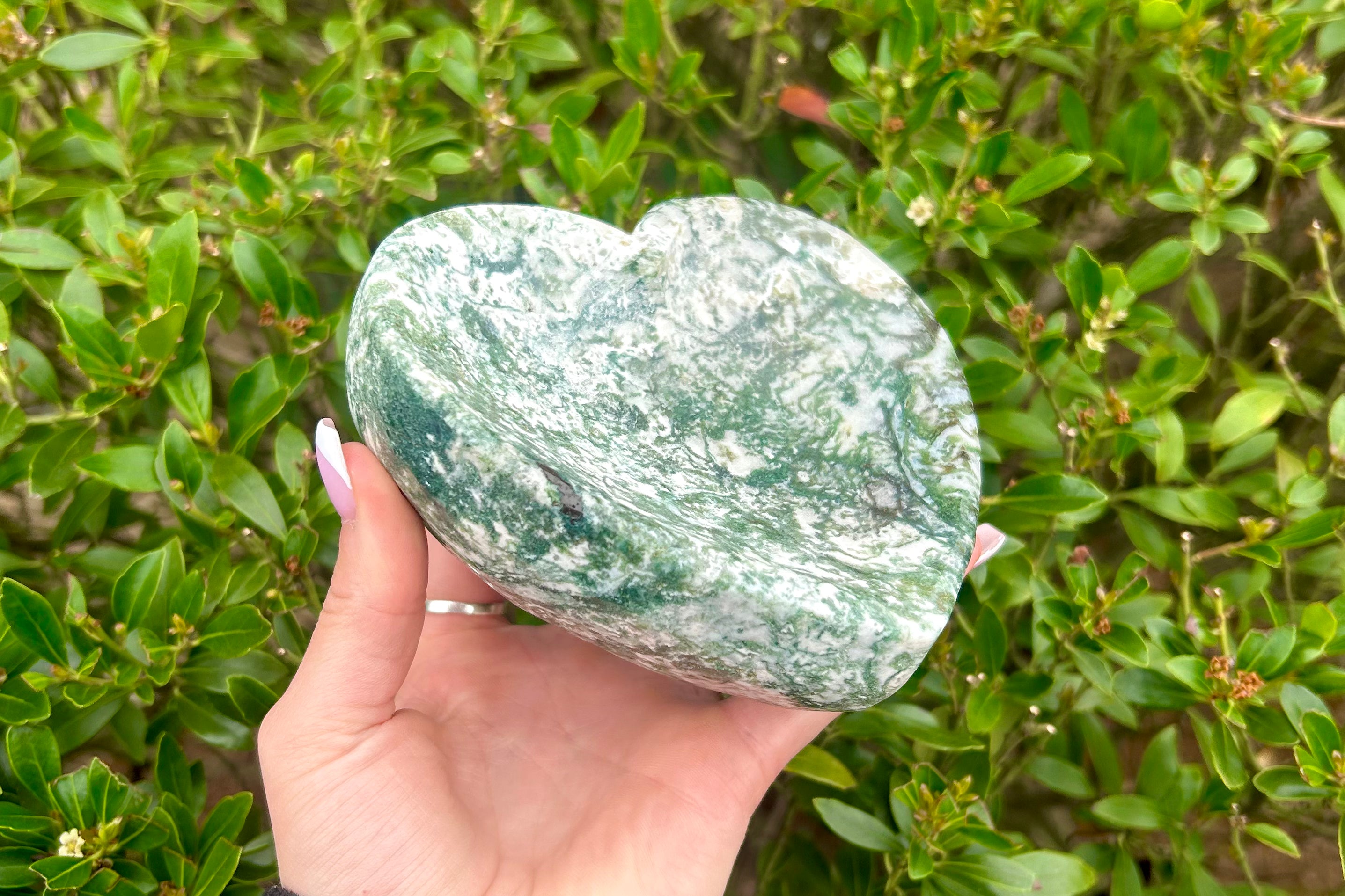 Moss Agate Heart Crystal Bowl