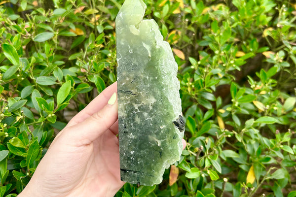 Prehnite Crystal Tower with Raw Side