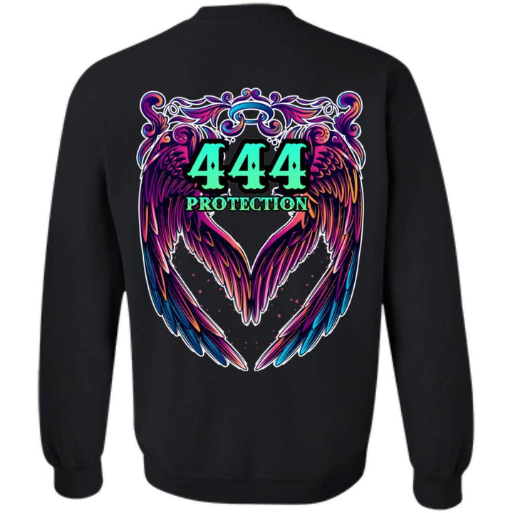 444 ANGEL NUMBER - PROTECTION - DESIGN ON BACK - SCORP ZONE LOGO ON FRONT - Z65 Crewneck Pullover Sweatshirt - ScorpZone