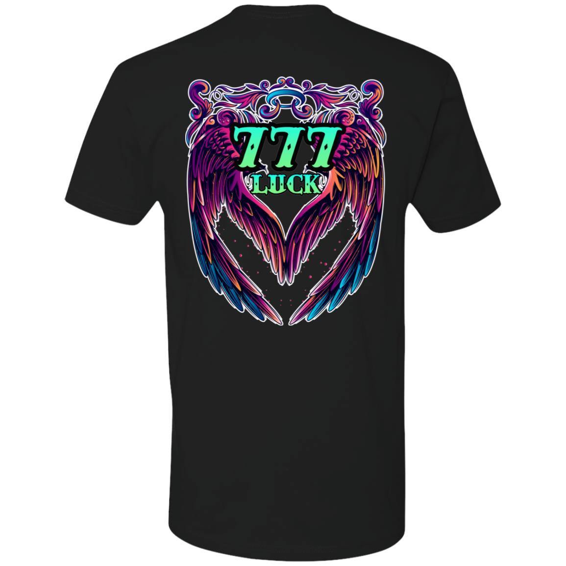 777 Angel Number - Luck - Design On Back - Scorp Zone Logo On Front - Premium Short Sleeve T-Shirt - ScorpZone
