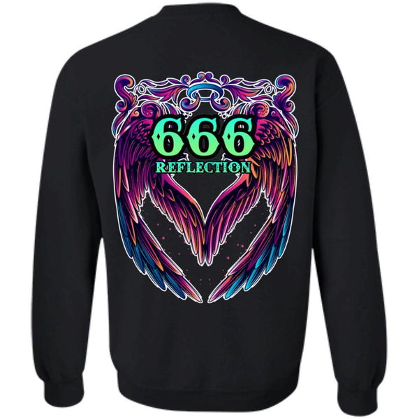 666 ANGEL NUMBER - REFLECTION - DESIGN ON BACK - SCORP ZONE LOGO ON FRONT - Z65 Crewneck Pullover Sweatshirt - ScorpZone