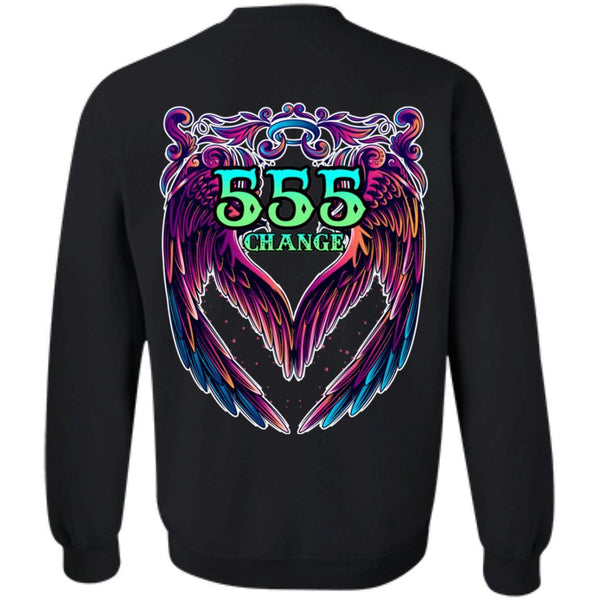 555 ANGEL NUMBER - CHANGE - DESIGN ON BACK - SCORP ZONE LOGO ON FRONT - Z65 Crewneck Pullover Sweatshirt - ScorpZone