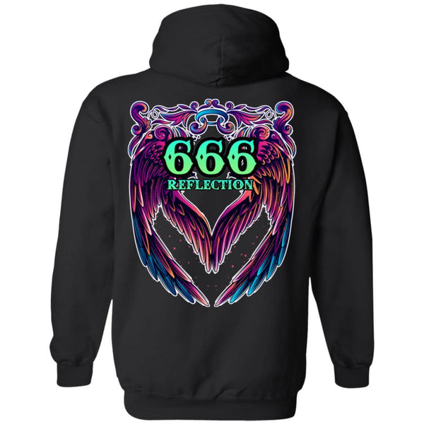 666 ANGEL NUMBER - REFLECTION - DESIGN ON BACK - SCORP ZONE LOGO ON FRONT -Z66 Pullover Hoodie - ScorpZone