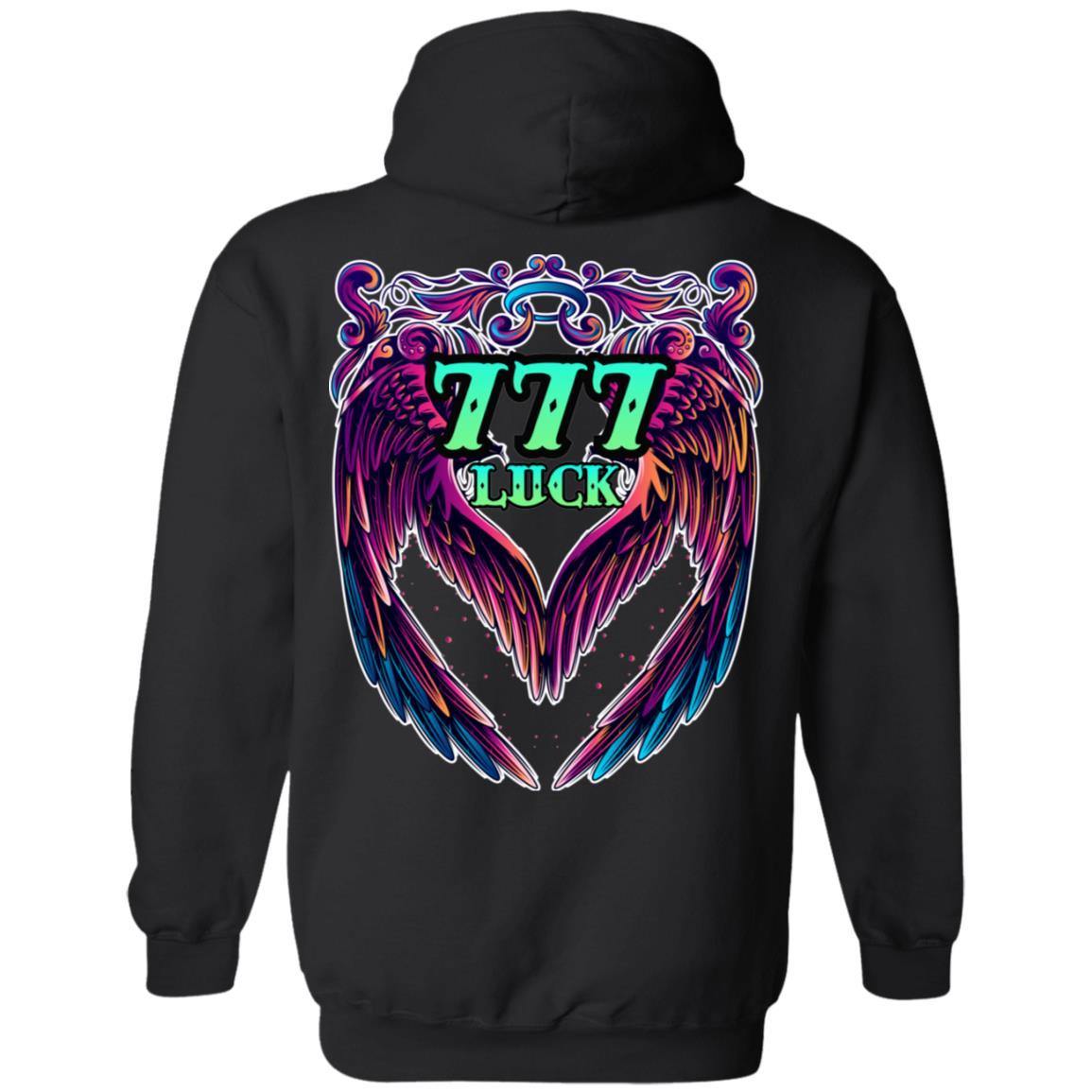 777 ANGEL NUMBER - LUCK - DESIGN ON BACK - SCORP ZONE LOGO ON FRONT -Z66 Pullover Hoodie - ScorpZone