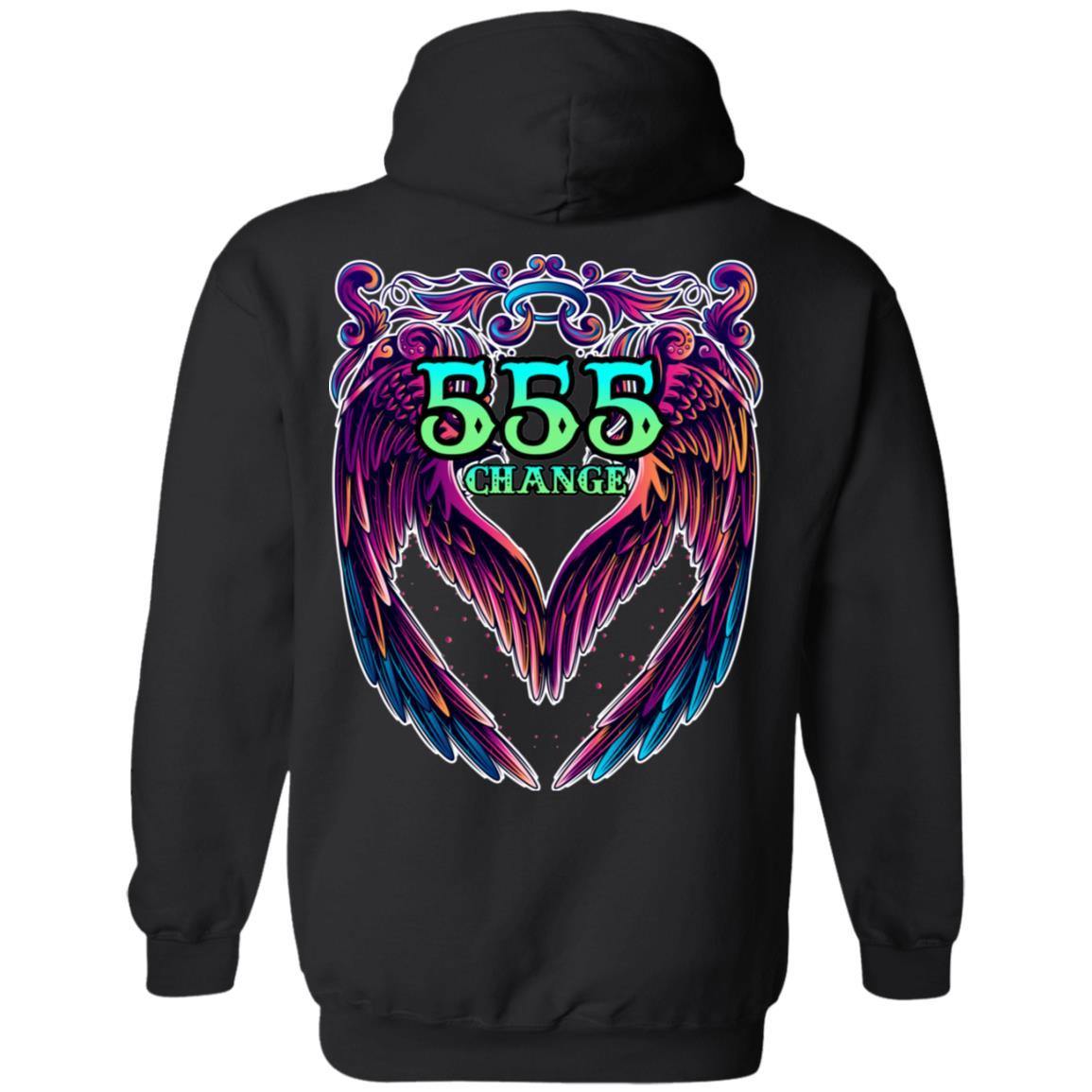555 ANGEL NUMBER - CHANGE - DESIGN ON BACK - SCORP ZONE LOGO ON FRONT -Z66 Pullover Hoodie - ScorpZone