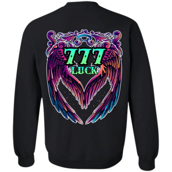 777 ANGEL NUMBER - LUCK - DESIGN ON BACK - SCORP ZONE LOGO ON FRONT - Z65 Crewneck Pullover Sweatshirt - ScorpZone