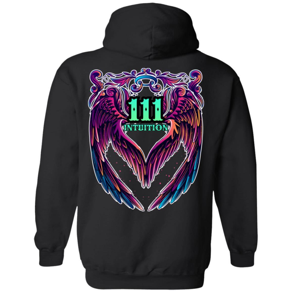 111 ANGEL NUMBER - INTUITION - DESIGN ON BACK - SCORP ZONE LOGO ON FRONT -Z66 Pullover Hoodie - ScorpZone