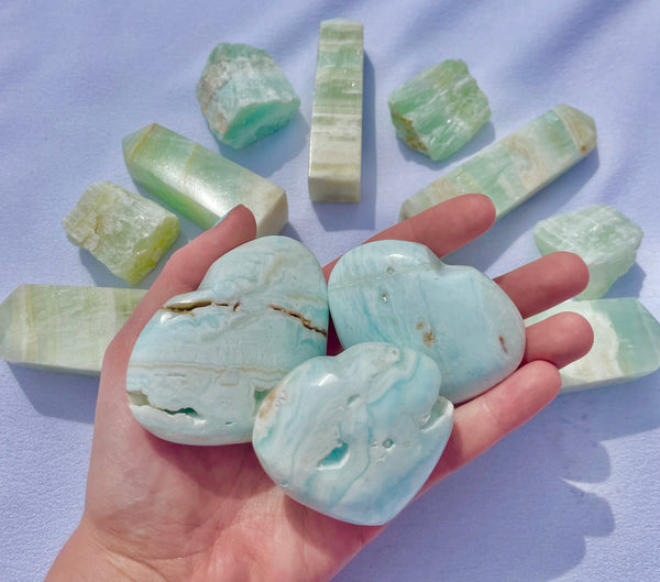 Pistachio/Caribbean green/blue Calcite Crystal Heart