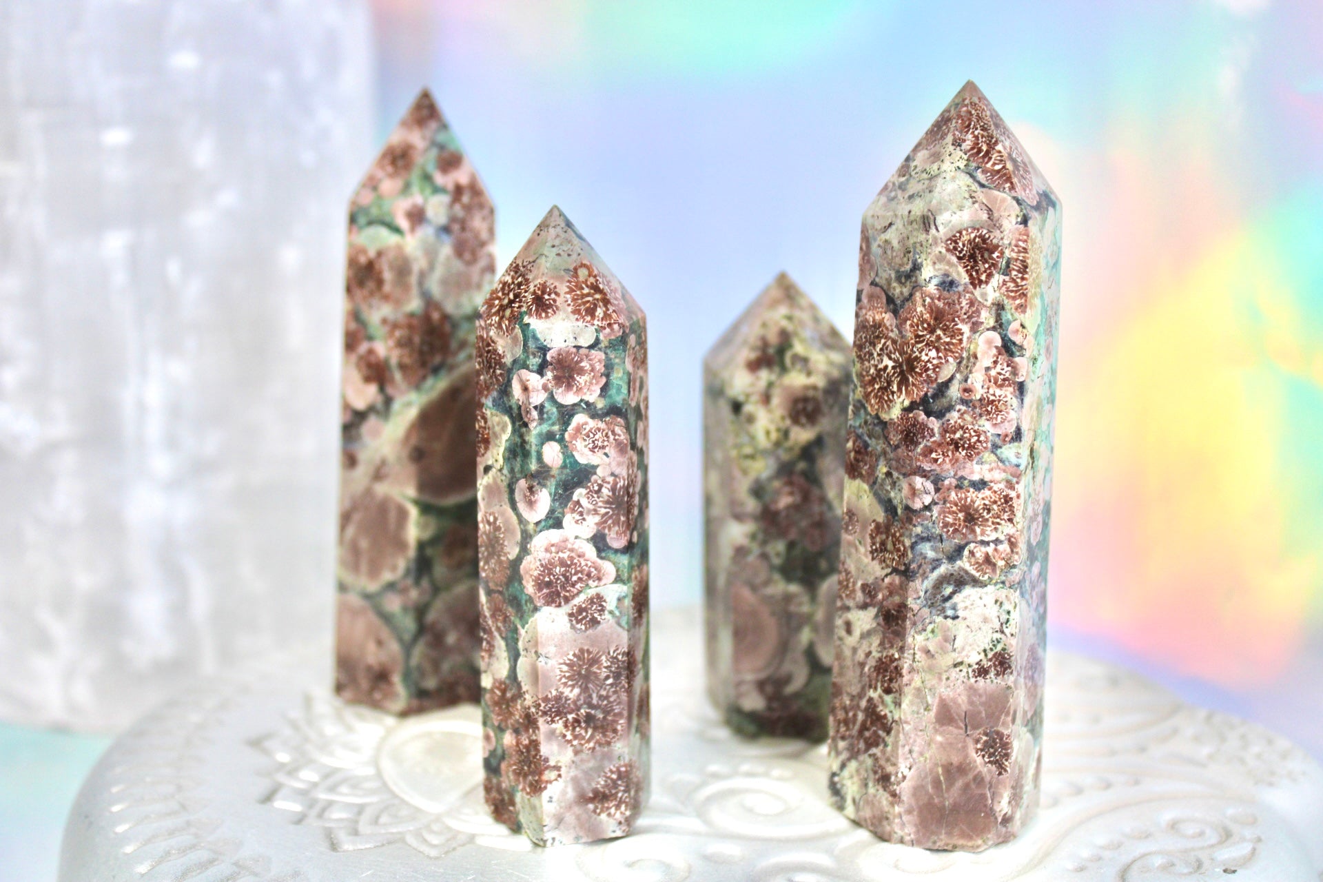 Green Flower Agate Crystal Point