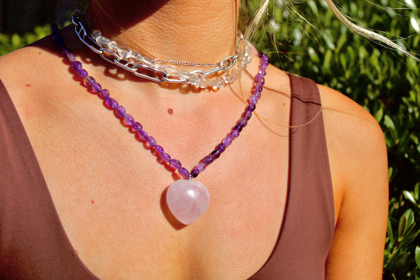 Rose Quartz Heart Chip Necklace