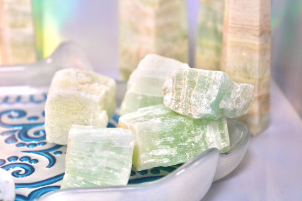 Pistachio/Caribbean green Calcite Raw Stones