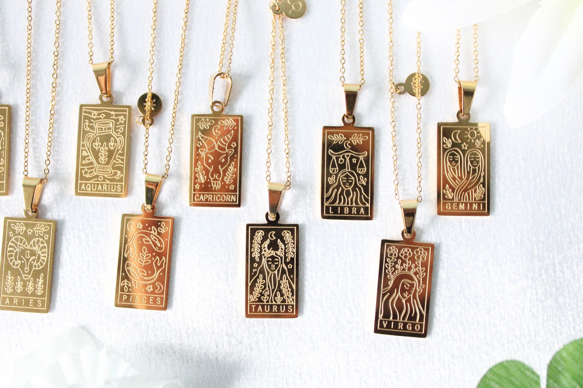 Zodiac Tarot Card Plated Necklaces in Silver and Gold/Steel