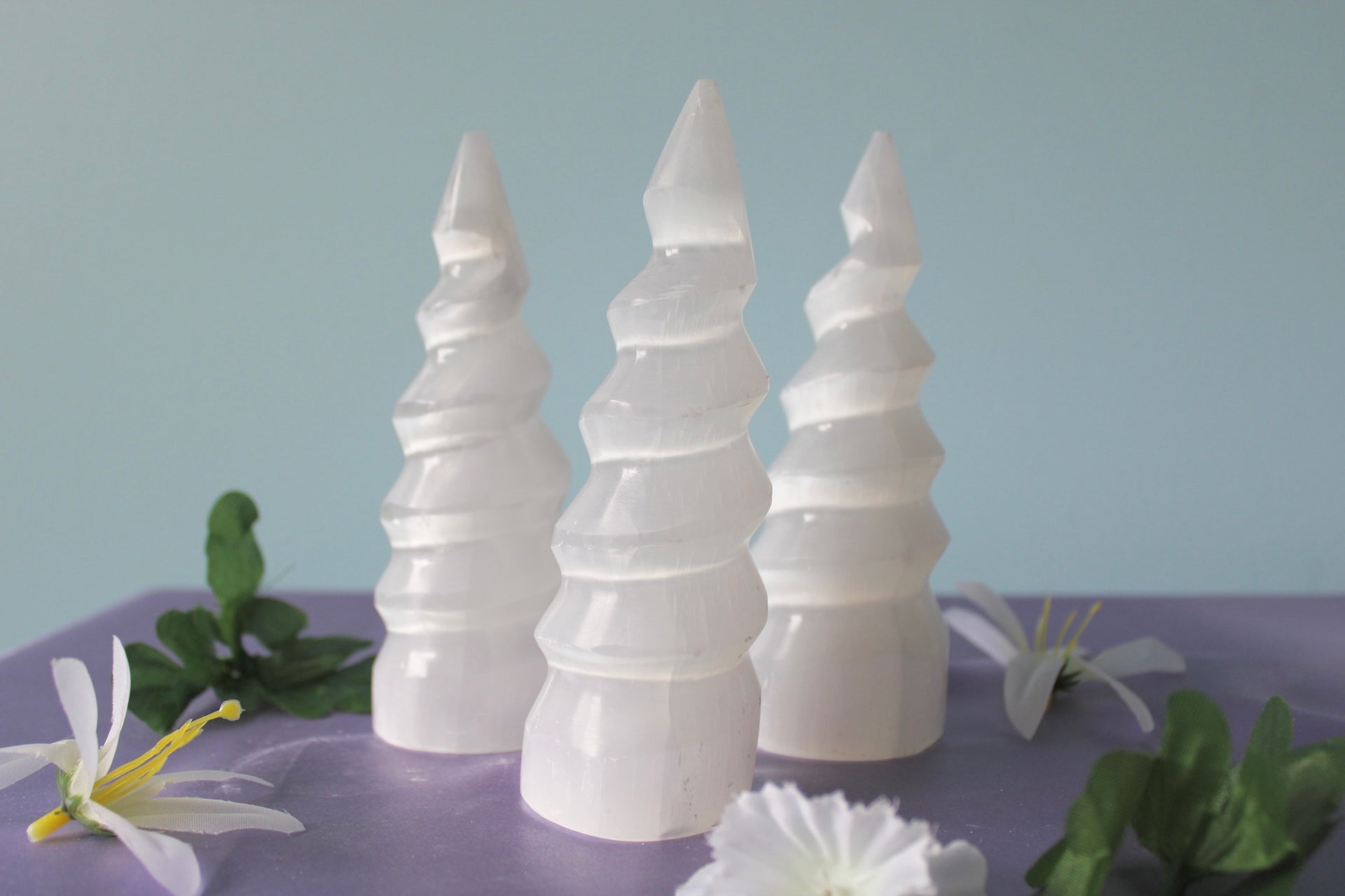 Selenite Crystal Spiral Standing Point