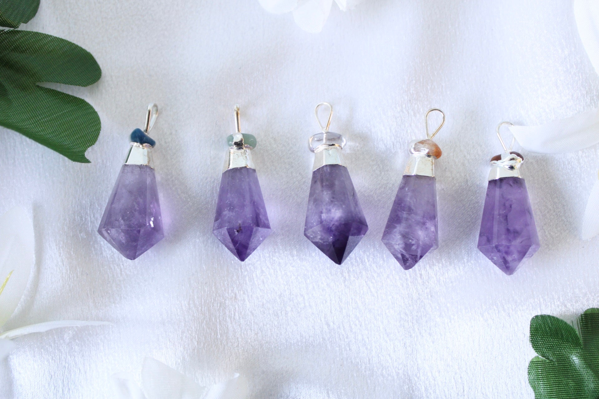 Amethyst Point Pendant With Gemstone Top