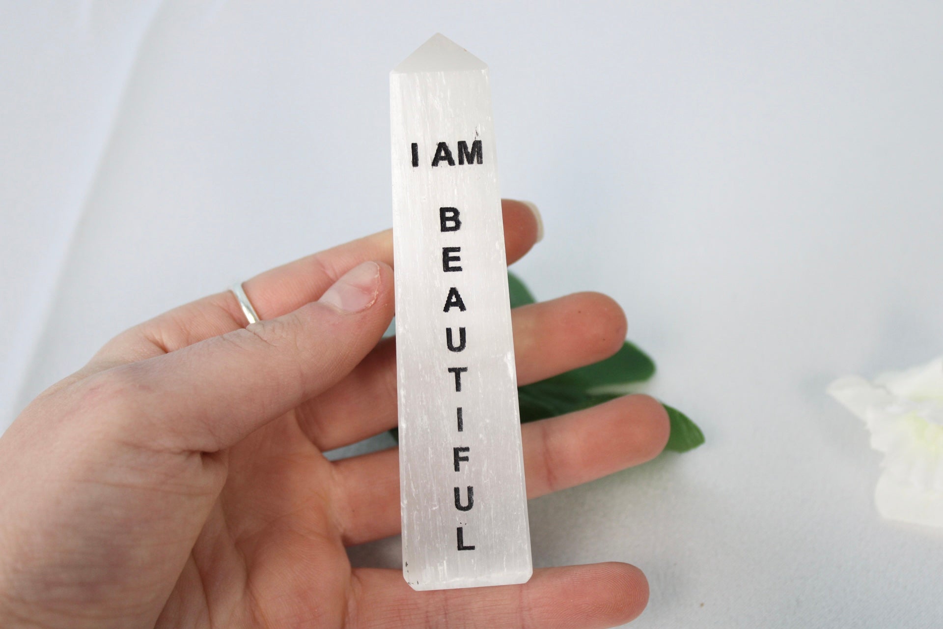 Selenite Engraved Affirmations Crystal Point