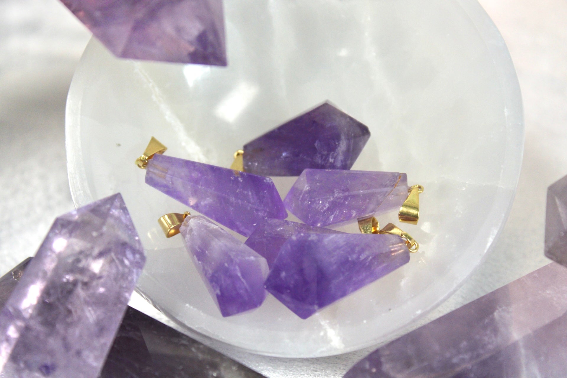 Amethyst Hexagon Point Pendant with Silver/Gold Plated Bail