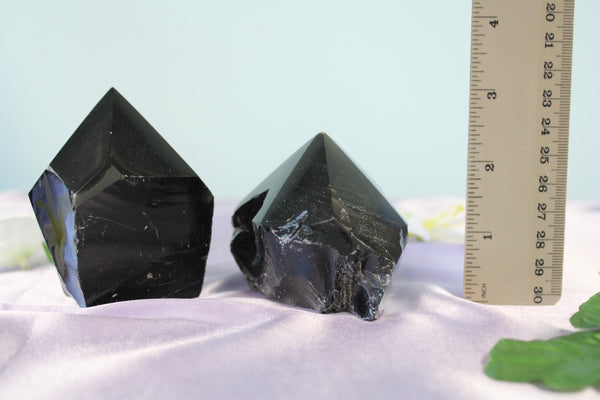Black Obsidian Raw Free Form Polished Tops Standing Crystal Points