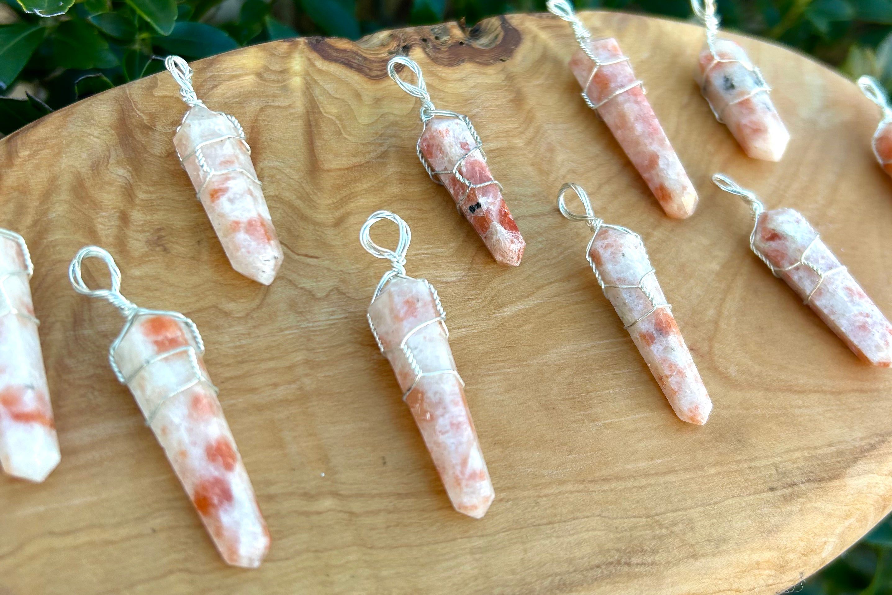 Sunstone Silver Plated Wire Wrapped Double Terminated Point Pendants