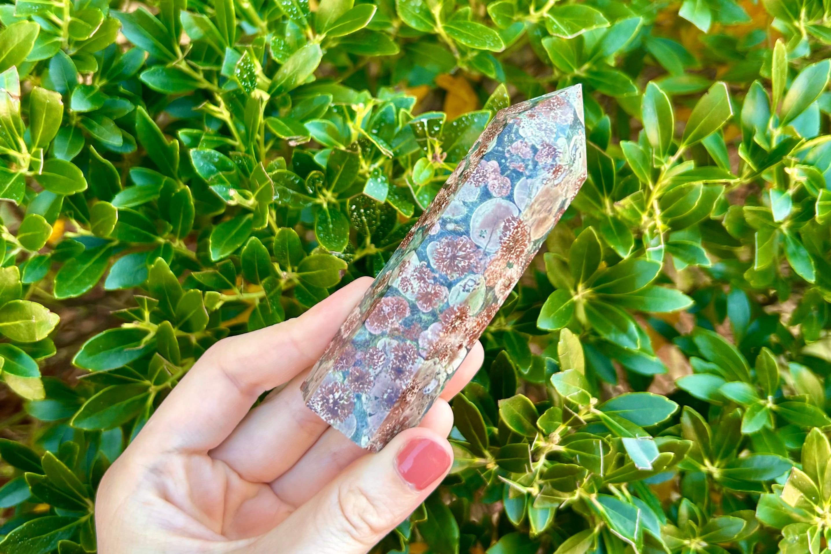 Green Flower Agate Crystal Point