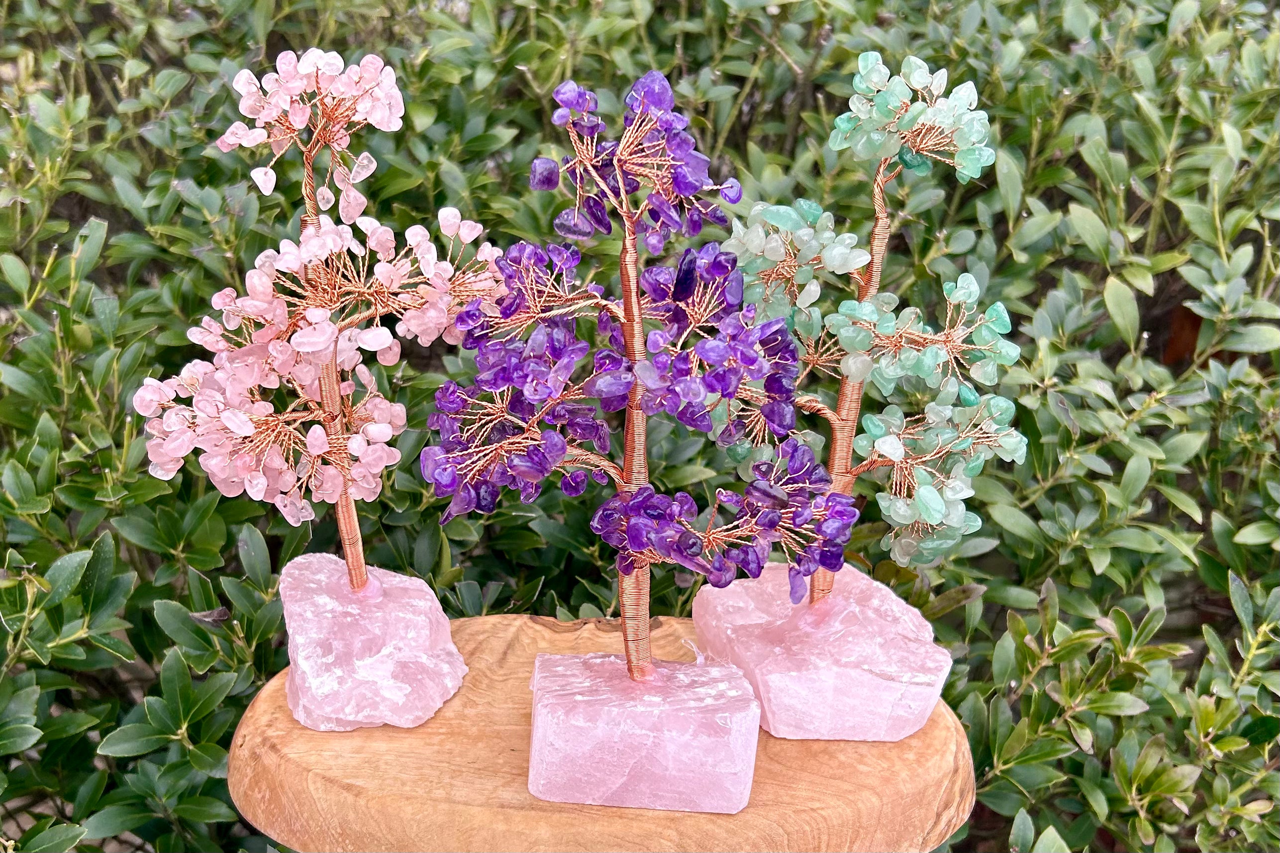 Chip Crystal Trees 7 inch with Rose Quartz Raw Bottom