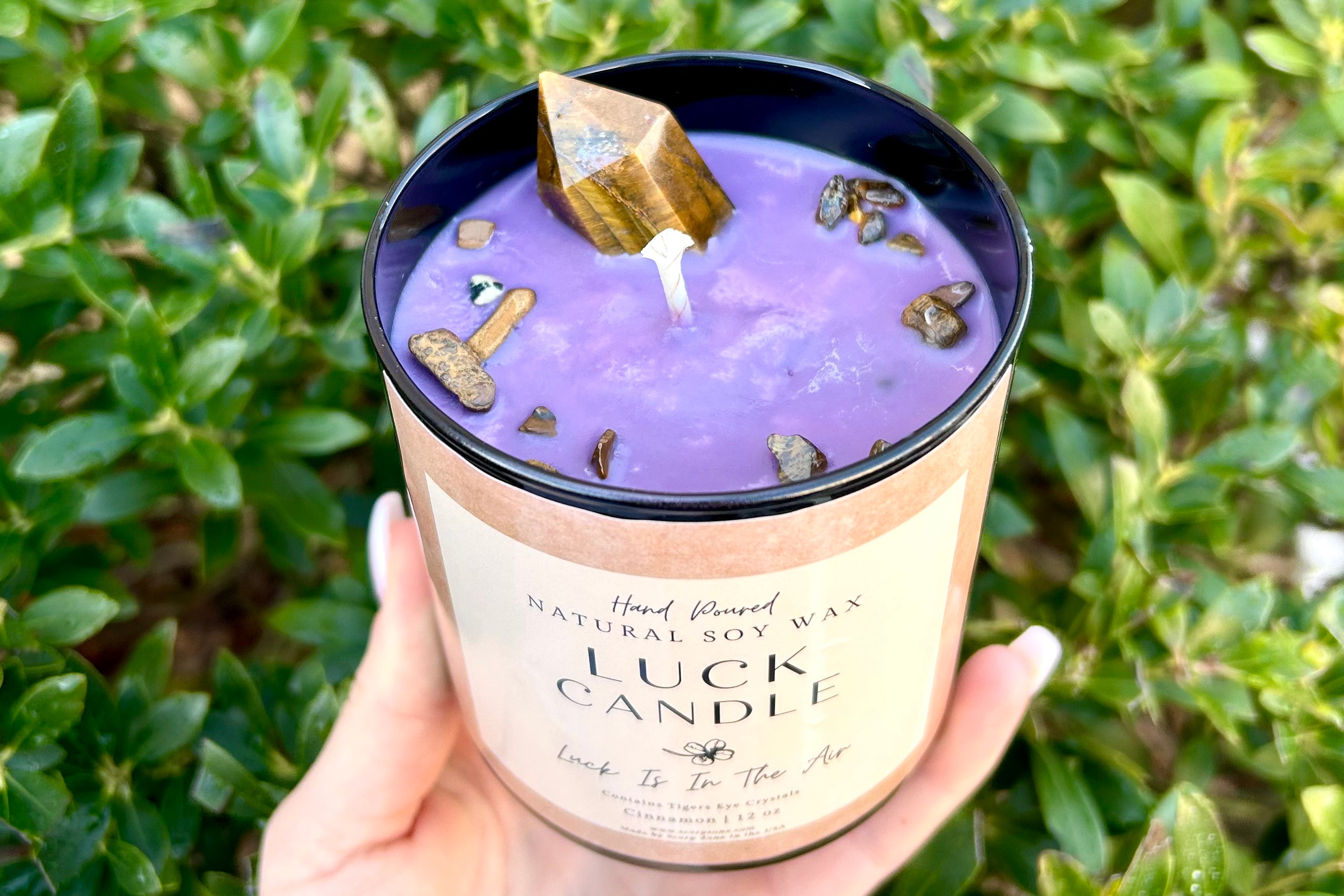Luck Soy Wax Candle with Tigers Eye Point by Scorp Zone