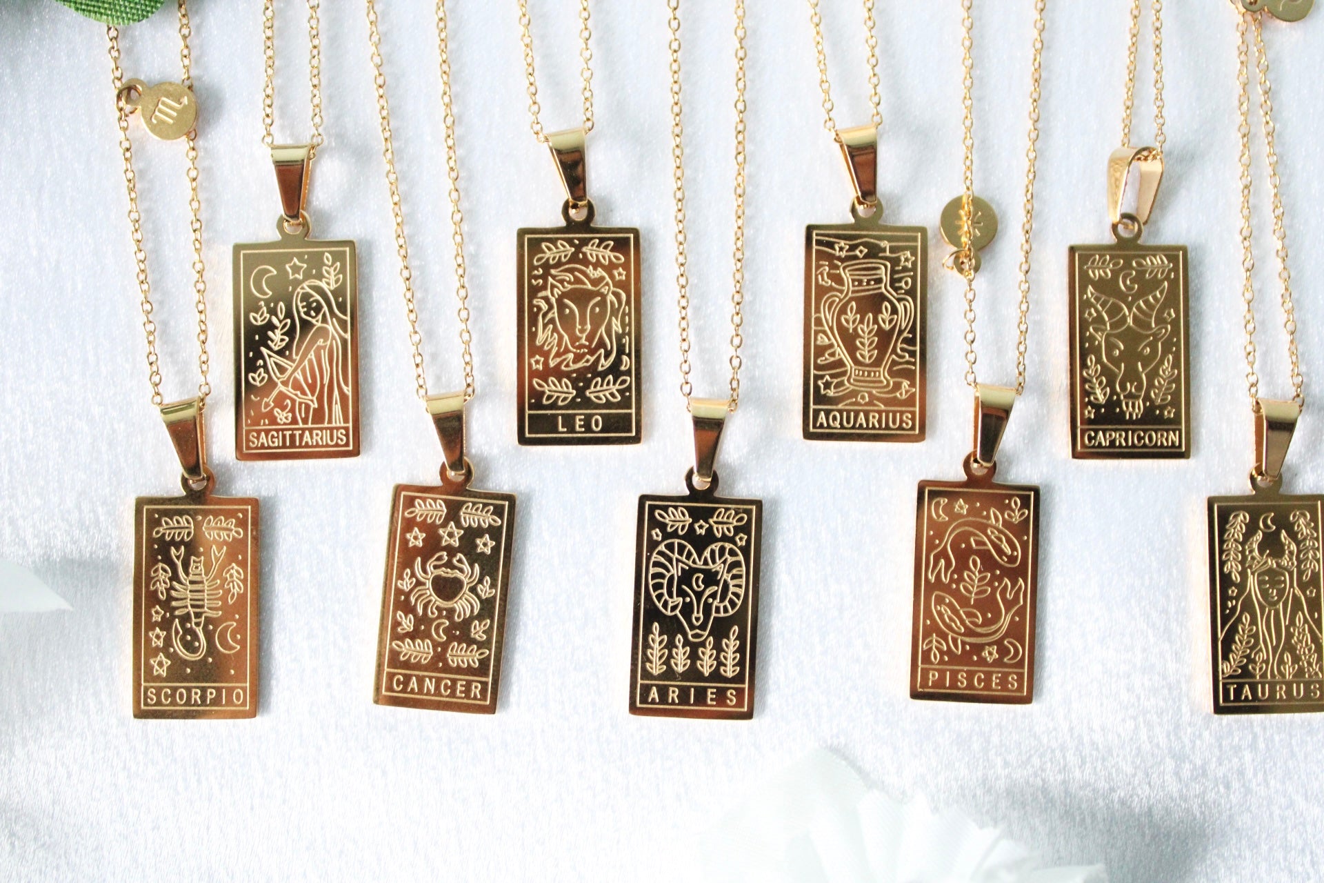 Zodiac Tarot Card Plated Necklaces in Silver and Gold/Steel