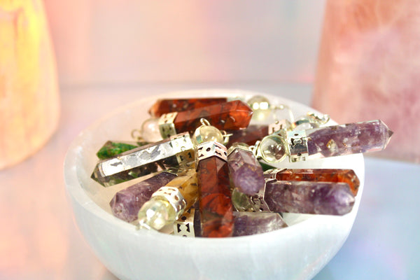 Silver Plated Orgonite Chakra Stones Point Pendants with Crystal Ball