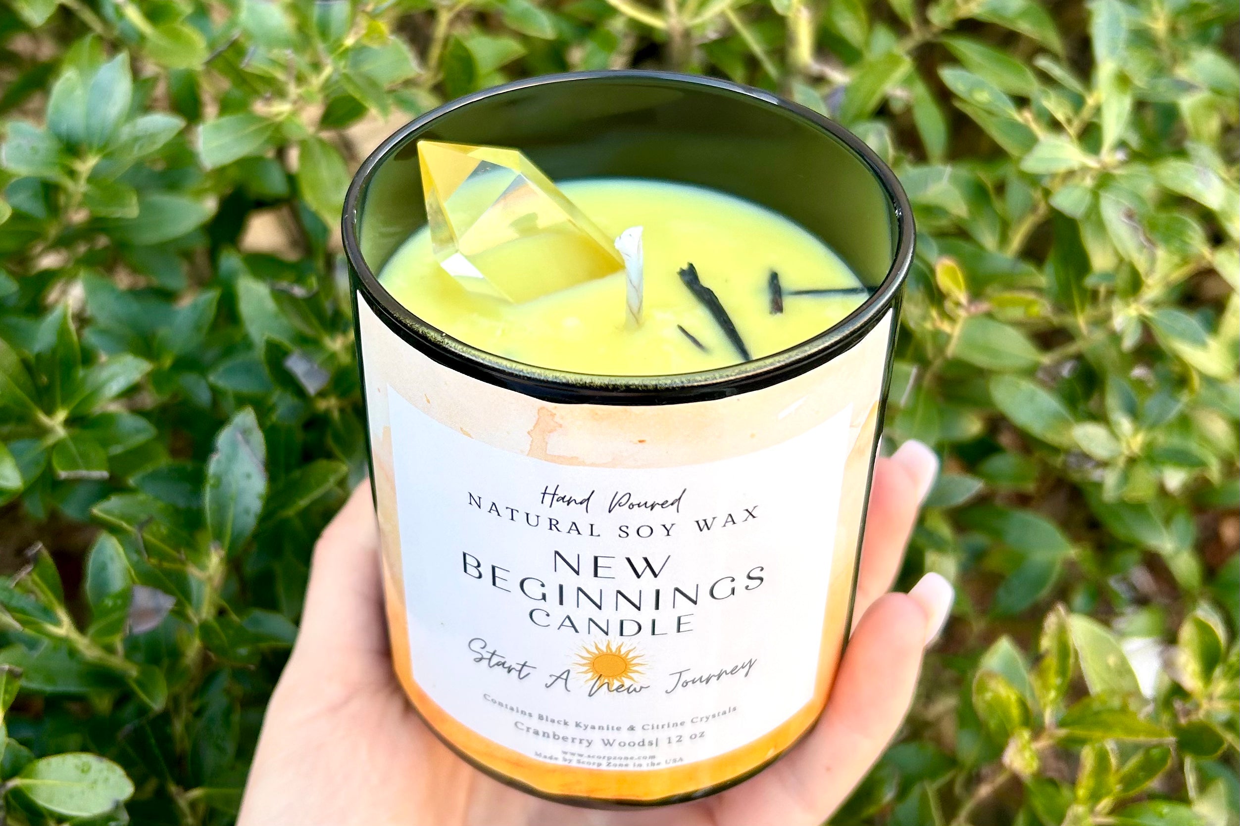 New Beginnings Soy Wax Candle with Citrine Point by Scorp Zone