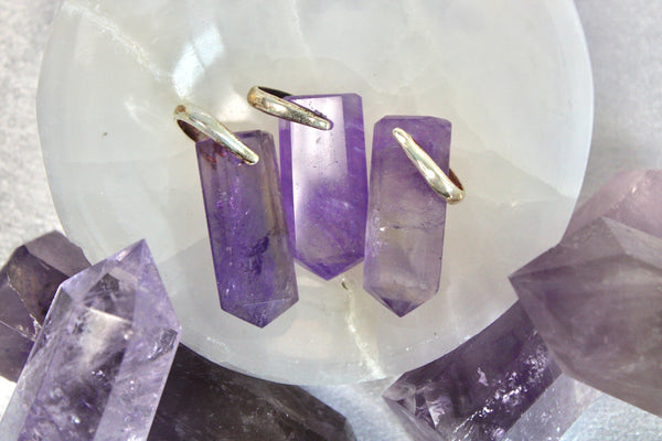 Amethyst Polished Point Pendant with Silver Bail