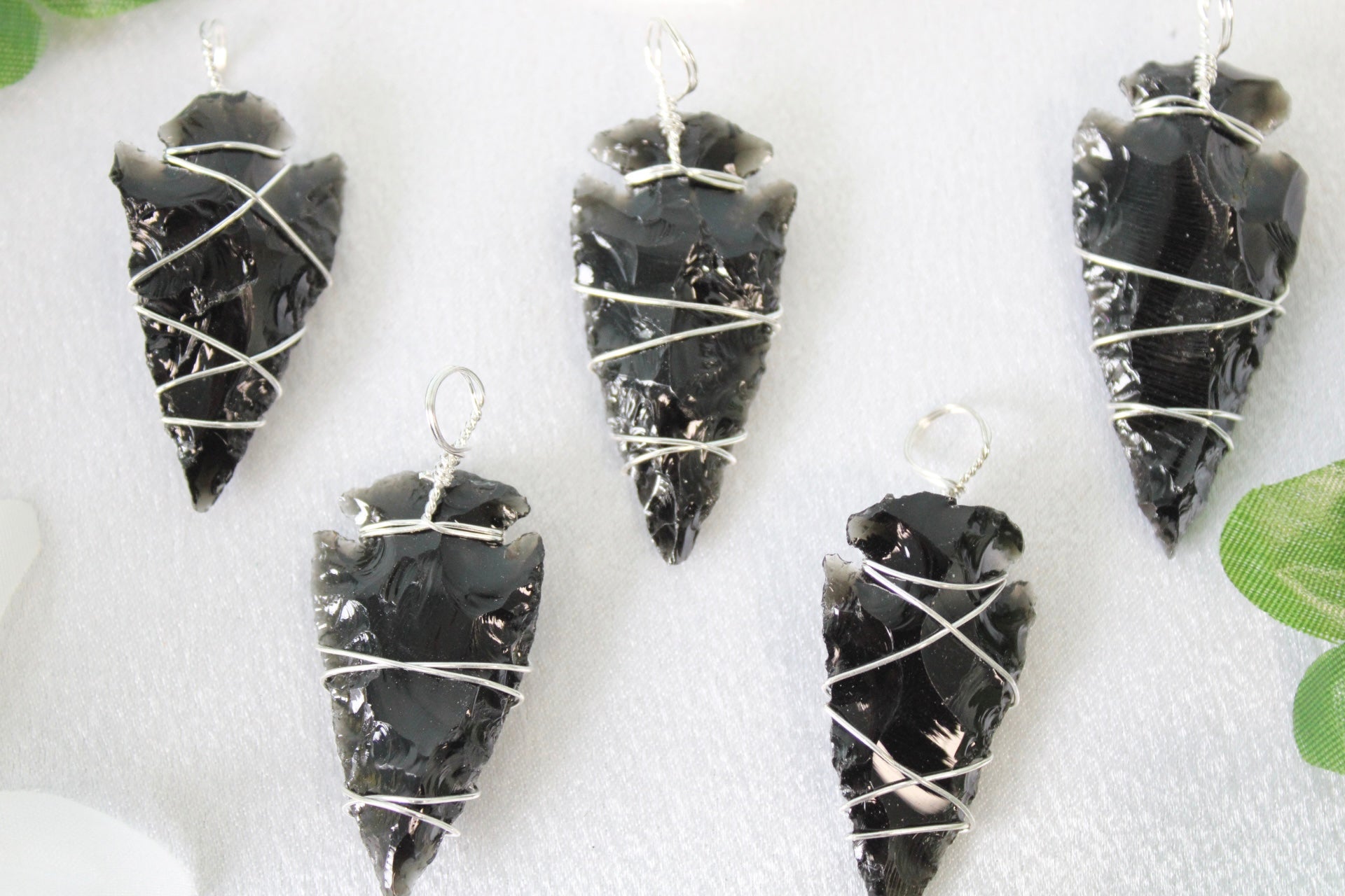 Obsidian Silver Wire Wrapped Arrowhead Pendants