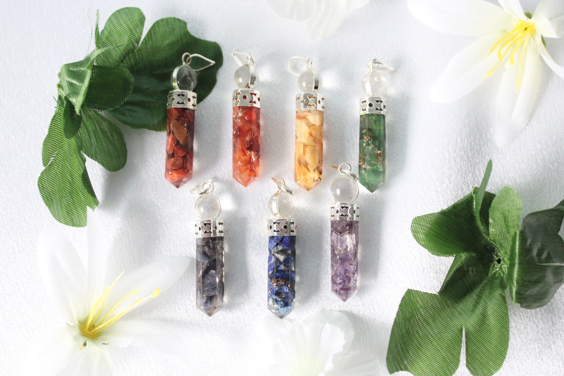 Silver Plated Orgonite Chakra Stones Point Pendants with Crystal Ball