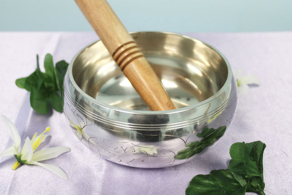 Silver White Tibetan Meditation Singing Bowl